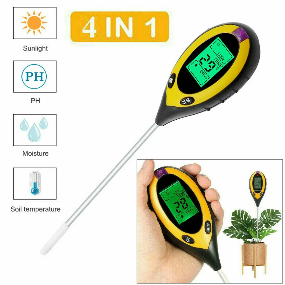 LCD 4 in 1 Bodenmessgerät pH-Wert Temperatur Feuchtigkeit Licht Bodentester DE - Bild 1 von 4