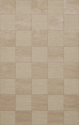 Ivory Transitional Hand Hooked Checkered Squares Grid Area Rug Checked DV15 - Image 1 of 2