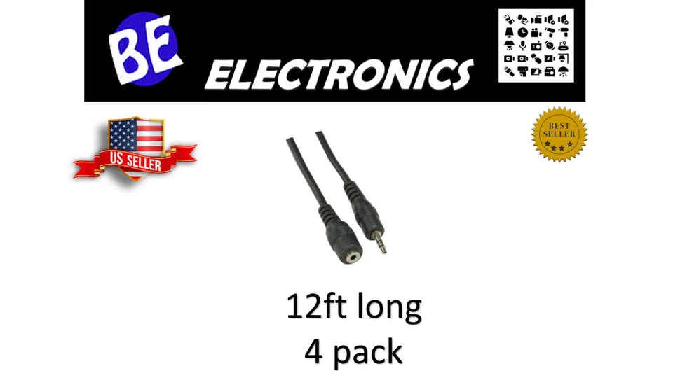 4x 12ft 2.5mm Stereo M/F Extension Speaker/Headset Cable   - Image 1 of 1