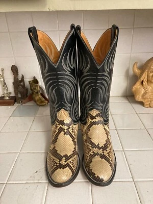 BOTAS VAQUERAS OCCIDENTALES CLÁSICAS NOCONA HECHAS EN ESTADOS UNIDOS CUERO MARRÓN PIEL DE SERPIENTE 9 B Foto 1 de 4