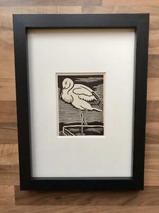 ‘White Stork’- Framed Woodcut Bird By Raphael Nelson, dated 1940s - Picture 1 of 3