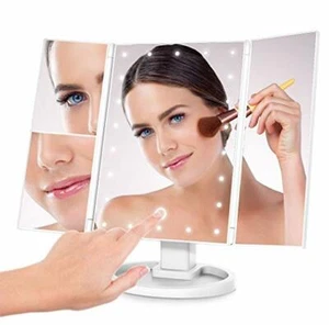 Tri Fold Makeup Mirror With Dimmable LED Lights, Magnifiers, USB Or Battery Pwr. - Picture 1 of 7