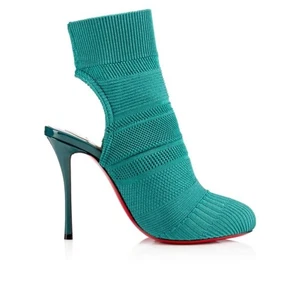 Christian Louboutin Noemi Sock Teal Knit Open Heel Stiletto 40.5 - Picture 1 of 11