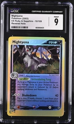 CGC 9 MINT Mightyena EX Ruby & Sapphire 10/109 Reverse Holo Pokemon Card - Image 1 of 2