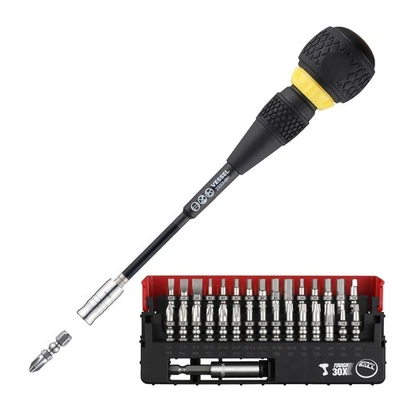 Vessel Ball Grip Ratcheting Screwdriver Interchangeable w 31pc Bit Set - Image 1 of 4