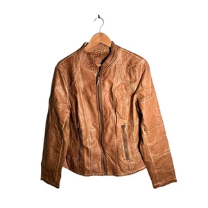 Max Studio Faux Leather Jacket Women's Size S Brown Full Zip Biker Style - Picture 1 of 15