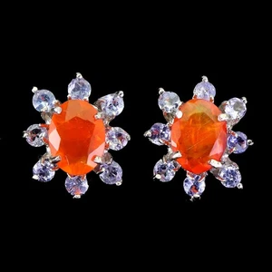 925 Sterling Silver Earrings Oval Orange Opal 7x5mm Tanzanite Gemstone Jewelry - Picture 1 of 13