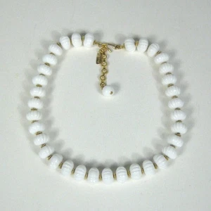 Vintage Monet White Bead Lucite Choker Necklace 16 in Gold Tone Statement - Picture 1 of 10