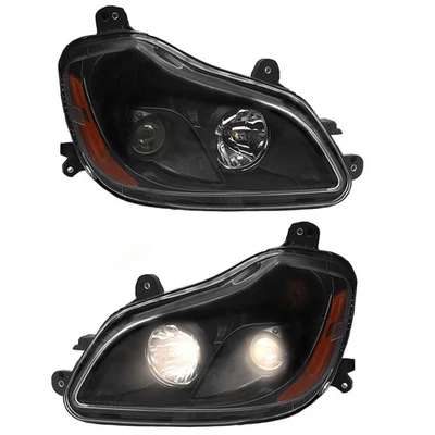 Black Headlights Compatible With Kenworth T680 2013-2021 Included Bulbs Pair - Изображение 1 из 4