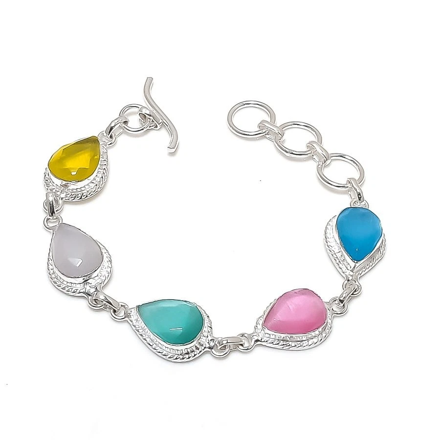 Multi Color Monalisa Gemstone 925 Sterling Silver Jewelry Bracelet Size 7-8" - Image 1 of 1