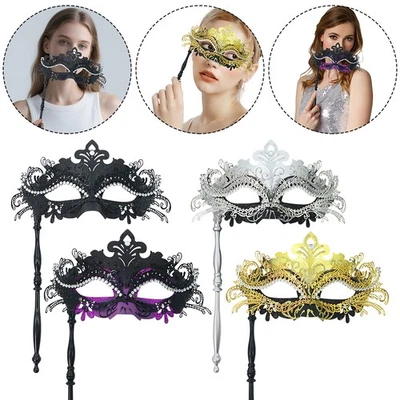 Venezianische Augenmaske mit Stab Damen Oper Maske Ball Spitze Fasching- - Bild 1 von 4