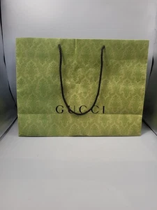 GUCCI Shopping Store Sacchetto Porta Carta Regalo Broccato Verde Autentico - 19" x 14" - Foto 1 di 18