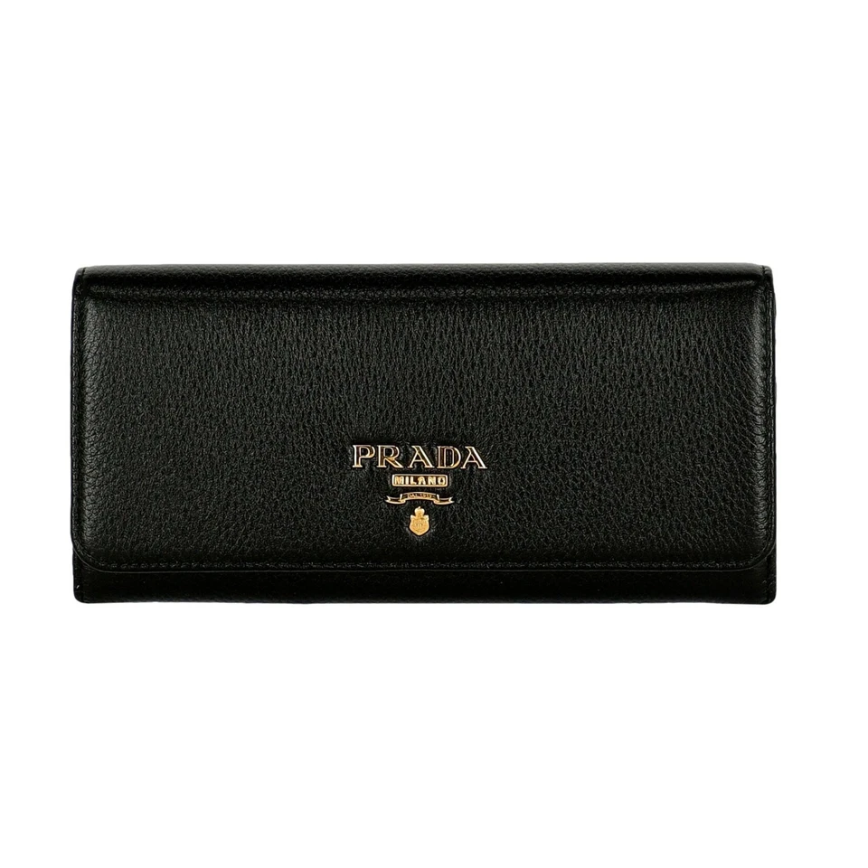 PRADA CONTINENTAL Wallet With ID Window Nylon Saffiano Black