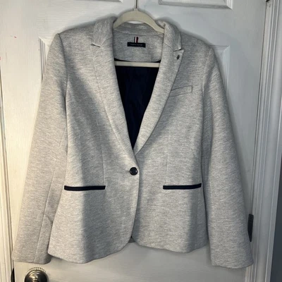 Abrigo deportivo gris Tommy Hilfiger para mujer blazer de un botón parches en el codo talla 8 Foto 1 de 4