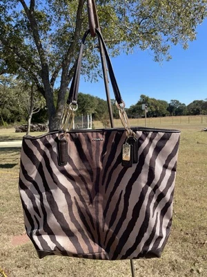 Coach Madison Zebra Canvas Large Tote Shoulder Bag Purse 26633 - Image 1 of 4