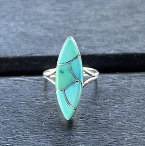 Navajo Art Türkis Sterling Ring Größe 6 von Sunburst Handarbeit signiert E - Bild 1 von 2
