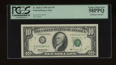 DBR 1995 $10 FRN Chicago Fr. 2032-G PCGS 58 PPQ Serial G51612672E - Image 1 of 2