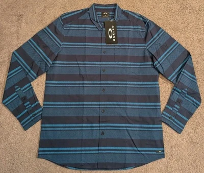 New with Tags! Oakley Long Sleeve Woven Blue Striped Button Shirt Men's Large - Image 1 of 4