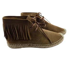 Saint Laurent Suede Fringe Espadrille Ankle Booties 7.5 37.5 Tan Designer Boho - Picture 1 of 13