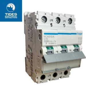 Hager MCB 10 Amp Triplo Polo Interruttore Trifase Tipo C NCN310A - Foto 1 di 2