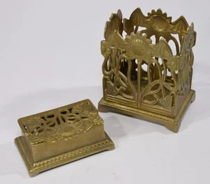 alte BRIEFMARKEN SCHATULLE & STIFHALTER Messing Schreibtisch Box Dose Jugendstil - Bild 1 von 6