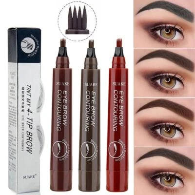 Microblading Tattoo Eyebrow 3D Liquid Ink Pen Waterproof 4 Fork Pencil Brow . - Image 1 of 4