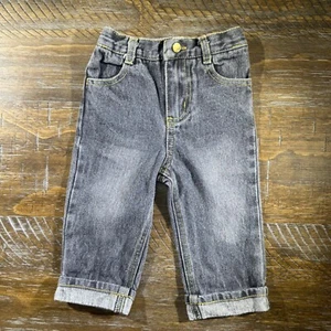 Rocawear Denim Jeans Gray Elastic Waist Cuffed Hem Logo Pocket 6-9M - Picture 1 of 8
