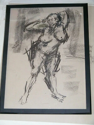 Figure life drawing nude expressive charcoal/paper, woman standing  A1/A2 size - Image 1 of 3
