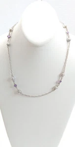 Judith Ripka Sterling Silver Necklace Gray Pearl Amethyst CZ 925 20" FREE Ship! - Picture 1 of 6