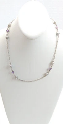 Judith Ripka Sterling Silver Necklace Gray Pearl Amethyst CZ 925 20" FREE Ship! - Image 1 of 4