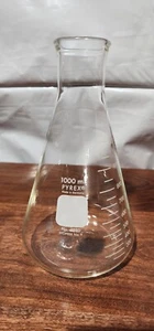 Vaso de frasco de laboratorio Pyrex Erlenmeyer 1000 ml #4980 #9 tapón hecho en Alemania - Imagen 1 de 7