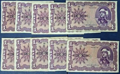 LOT of 10x 1 Dollar Military Payment Certificate Series 681 circulated #56257 - Image 1 of 2