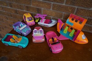 CAR Figure Polly Pocket Doll Airplane Plane Boat Plastic LARGE LOT Set Vehicles