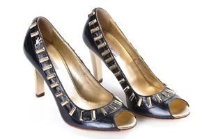 VERSACE JEANS COUTURE PUMPS IN DUNKELBLAU MIT GOLDENEN ABSÄTZEN GR 36 DAMEN - Bild 1 von 8