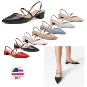 Women Pump Shoes Ankle Strap Low Chunky Heel Pointed Toe Wedding Dress Shoes - Picture 1 of 33