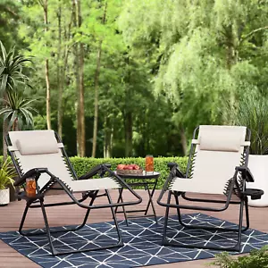 Reclining Zero-Gravity Outdoor Patio Lounge Chair with Cup Holder, Set of 2 - Picture 1 of 14