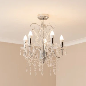 5 Way Crystal Chandelier Chrome Ceiling Light Genuine K5 Glass Jewels LED Bulbs - Picture 1 of 9