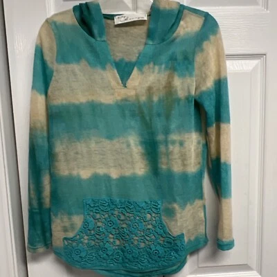 NUEVO CON ETIQUETAS VINTAGE HABANA Suéter Turquesa Tie Dye Sudadera con Capucha Playa Crochet Bolsillo Talla S Foto 1 de 4