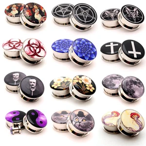 Pair of Screw on Picture Plugs gauges Choose Style and Size 16g thru 1 inch - Picture 1 of 13