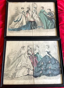 Vintage Framed French Print La Mode Illustree Illustrated Fashion Lot Of 2 - Picture 1 of 17