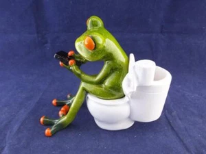Ceramic Comical Frog Sat on the Toilet using his IPad. - Picture 1 of 1