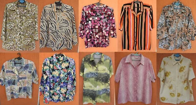 Lote de 10 camisas abstractas para mujer con patrón loco vintage al por mayor de vestidos elegantes Foto 1 de 4
