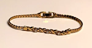 Vintage Bracelet Roman Gold Tone Metal Chain Link Cubic Zirconia - Picture 1 of 9