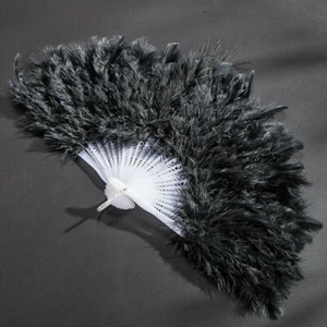 Feather Fans Hand Held Folding Plastic Dance Show Retro Vintage Look Party Decor - Picture 1 of 22