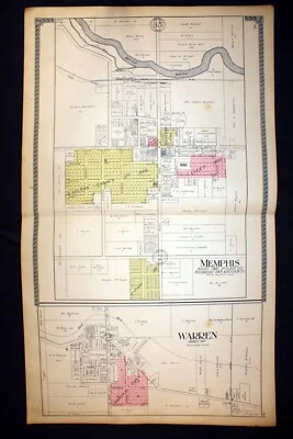 Mapa Plat 1916 Ciudad de Warren y Memphis Macomb Condado Michigan Foto 1 de 4
