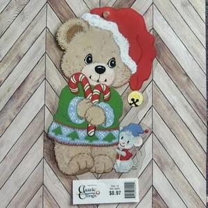 Vintage 1998 klassische Kleiderbügel - Bär mit Süßigkeitenrohr Fenster Kleben Weihnachten - Bild 1 von 1