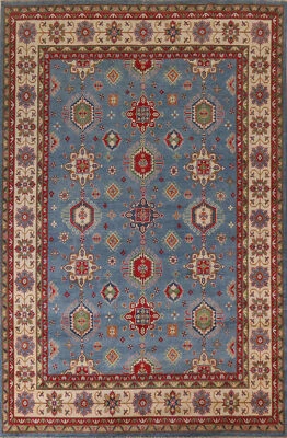 Alfombra geométrica kazaja arte tradicional de lana colores ricos, patrimonio cultural 9x12 pies Foto 1 de 4