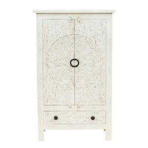 Schrank Kala Indischer Schrank Oriental Schlafzimmer Weiß Whitewash 125 cm - Bild 1 von 6