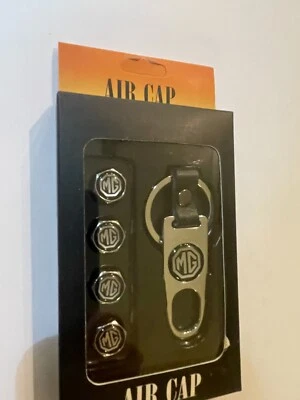 4 ~ Tapas de válvula de aire cromadas MG con llavero y llave Foto 1 de 4