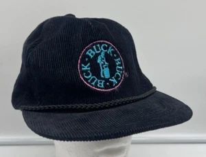 Vintage Buck Knives Logo Hat Corduroy Buck Adjustable Cap USA Black Pink Blue - Picture 1 of 6